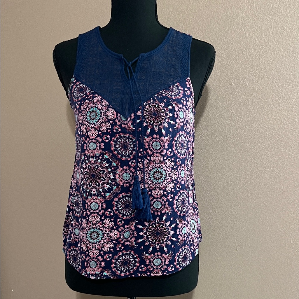 Navy Blue Patterned Women's Top